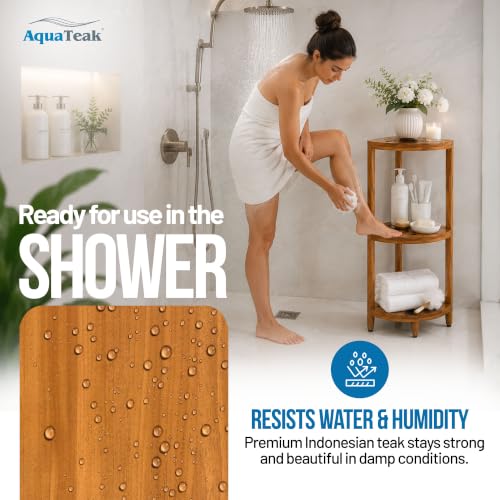 Image of AquaTeak Kai 40.25 inch Teak Corner Shelf Stand, 3 Tier Shower Stand
