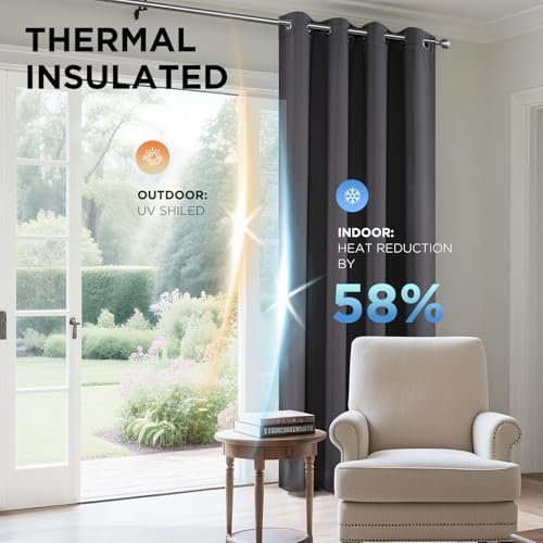 Image of Joydeco Blackout Curtains for Bedroom 66 x 90 Inch, Eyelet Thermal Insulated Energy-saving Drapes for Room Darkening Light Filtering, Long Window Treatments 90 Inch Drop, 2 Panels - Dark Grey