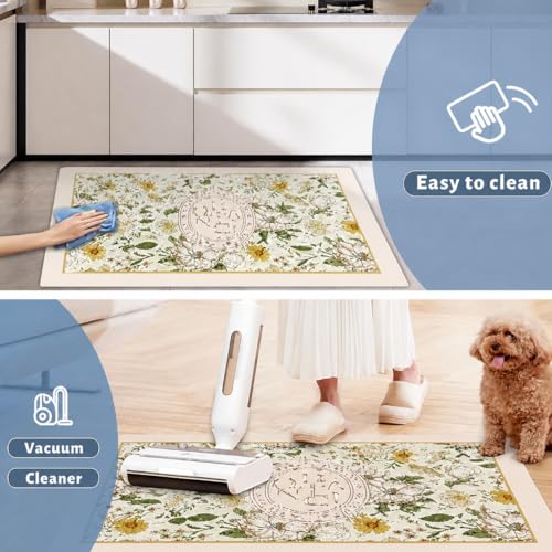 Image of Kitchen Anti Slip Mat for Floor, Waterproof Washable Kitchen Mats, Non Slip Kitchen Floor Mats for Home, Soft Mats for Kitchen, Kitchen Mats for Floor Anti Slip (Botanical Sunflower)
