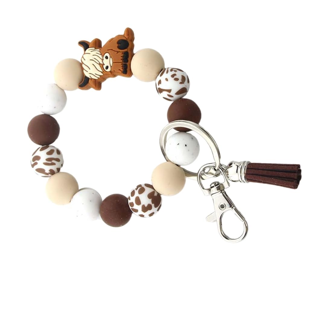 XITEA Unique Highlands Cow Wristlet Keychain Versatile Highlands Cow Wristlet Keychain Silicone Beaded Designs Keyrings Charm