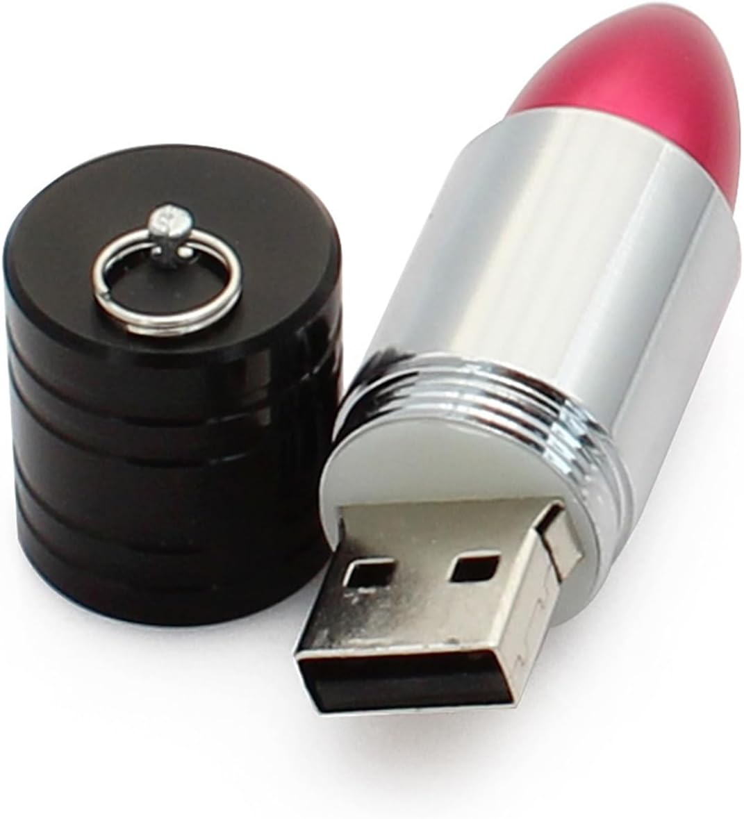 CHUYI Lovely Fashion Metal Lipstick Shape 64GB USB 2.0 Flash Drive Cute Pen Drive U Disk Thumb Drive Storage Cool Jump Drive with Key Ring Metal Red Lipstick for Girls