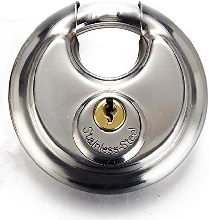 Trisonic Ultra Protective Disc Padlock, Heavy Duty Round Padlock with Shielded Shackle, Stainless Steel Keyed Lock, 2-3/4-inch