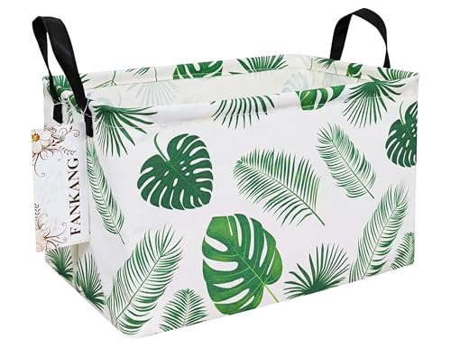 Image of FANKANG Storage Bins, Nursery Hamper Canvas Laundry Basket Foldable with Waterproof PE Coating Large Storage Baskets for Kids Boys and Girls, Office, Bedroom, Clothes,Toys(Rec-Leaf )