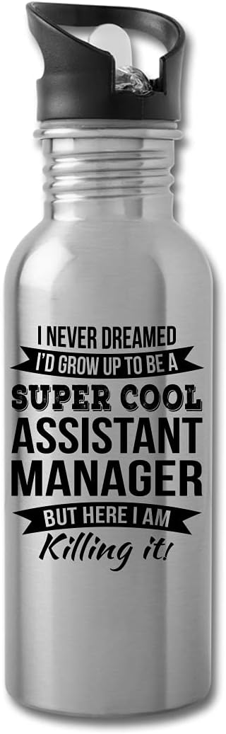 Funny Assistant Manager Gifts Water Bottle For Men Women New Job Appreciation 20 fl oz Bottle Silver