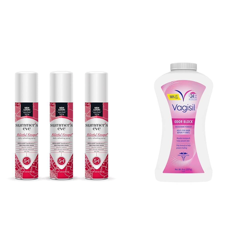 Summer's Eve Blissful Escape Daily Spray, Vagisil Odor Block Powder, Feminine Hygiene 2 oz Spray & 8 oz Powder