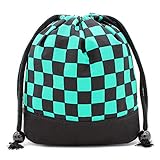 [miwaki] 給食袋 巾着袋 小 男の子 コップ袋 マチあり 小学校 幼稚園 保育園 日本製 手作り お名前タグ付き モチーフ シンプル 和柄 黒 緑 市松模様 S