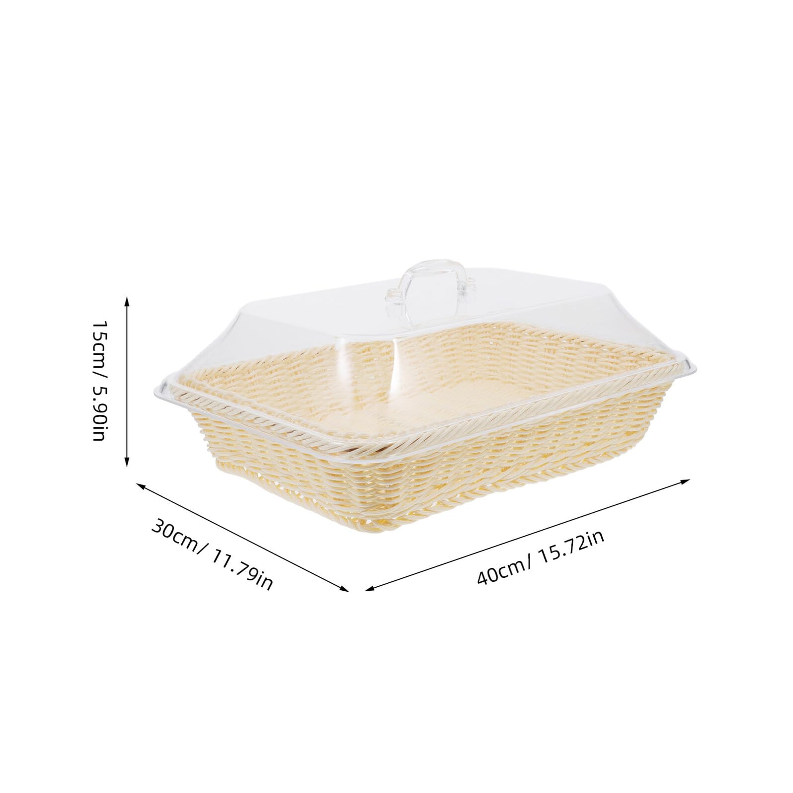 Cabilock Cesta Rectangular de Pan Mano con Tapa Acrílica Cesta de Cocina para Almacenamiento y Picnic Imitación Ratán Beige para Servir Frutas y Alimentos