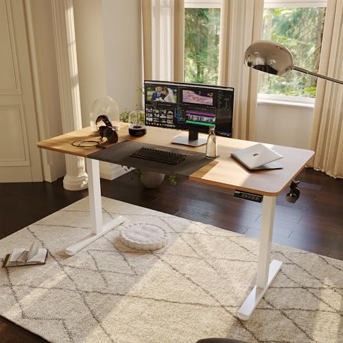 Monomi-Electric-Standing-Desk-55-x-24-inches-Height-Adjustable-Desk-Ergonomic-Home-Office-Sit-Stand-Up-Desk-with-Memory-Preset-Controller-Natural-TopWhite-Frame