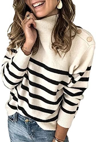 Angashion Women’s Sweaters Casual Long Sleeve Crewneck Striped Winter Pullover Knit Sweater Tops
