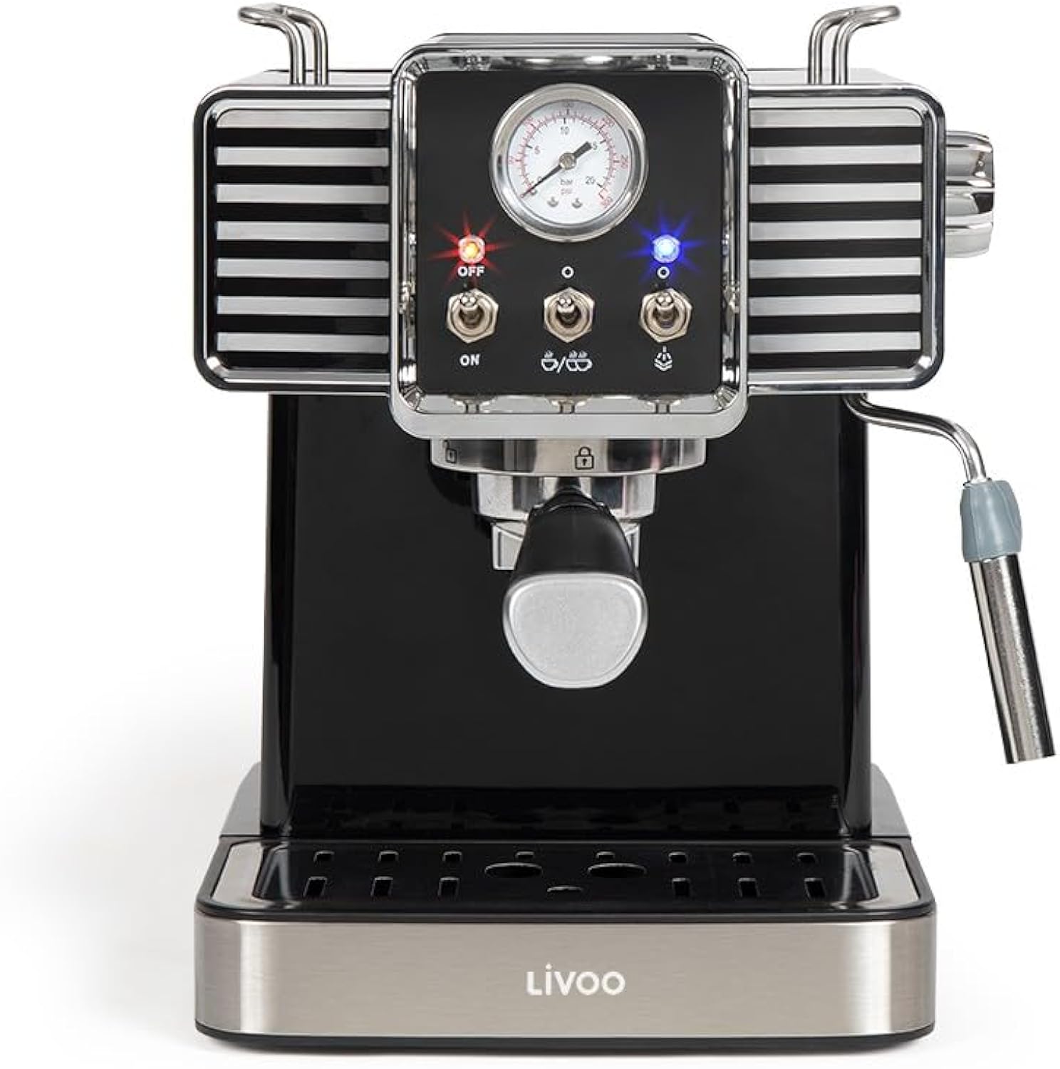 LIVOO | Macchina da caffè espresso | DOD174N - 15 Bars, Riscaldatore Thermoblock | Ugello Vapore per Cappuccino, Latte Calda | Look Retrò Nero, 1350W LIVOO | Macchina da caffè espresso | DOD174N - 15 Bars, Riscaldatore Thermoblock | Ugello Vapore per Cappuccino, Latte Calda | Look Retrò Nero, 1350W