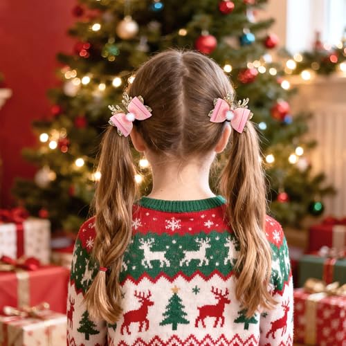 Pinzas para cabello de cuerno de reno rosa navideñas miniatura 5