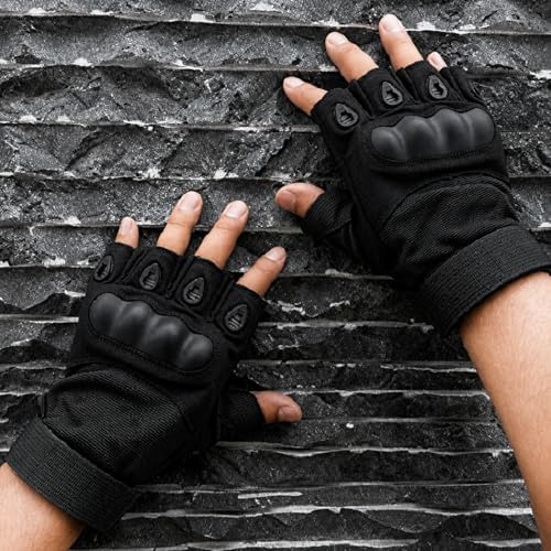 Image of MEBISO Tactical Half Finger Gloves for Men | Nylon Hard Knuckle Sports Gloves for Cycling, Hiking, Camping, Outdoor, Gym, Boxing, Motorcycle Riding, Arm Shooting (Black)