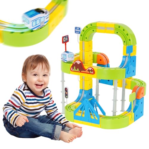 Imagen de Tren Eléctrico Juguete Niños 125 Pcs Pista de Carreras DIY Cube Track 3D Juguetes para Niños 3 4 5 6 7 8 Años Set de Tren de Juguete con Locomotora y Vías Regalo Niño 3 Años y Juguetes 6 Años