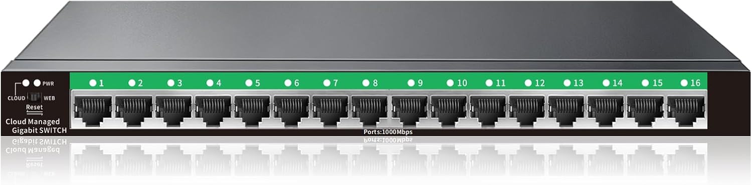 STEAMEMO 16-Port Gigabit Ethernet Switch | Smart Managed with VLAN & QoS | Plug & Play Desktop/Wall Mount Network Switch | Metal Enterprise Switch(Includes Power Adapter)