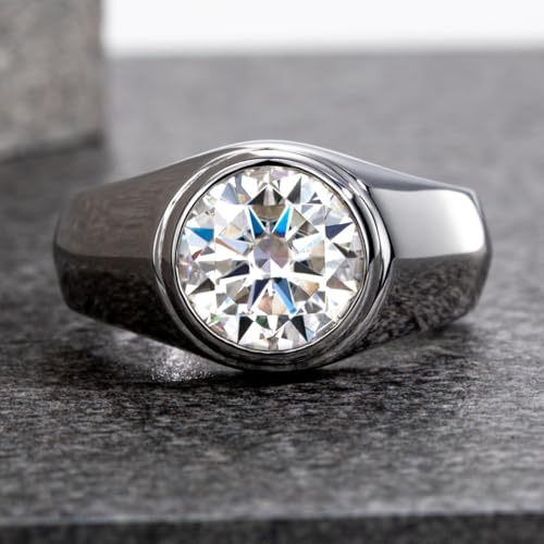 4ct D Color Moissanite Men Engagement Rings, 925 Sterling Sliver Men rings,18K Gold Plated Engagement Bezel Rings For Men, US Size 8-122