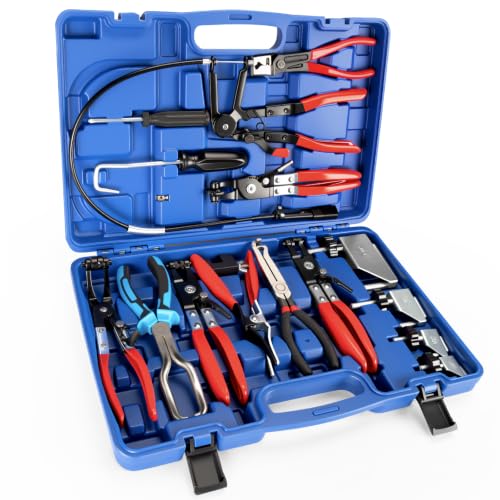 Image of BETOOLL 16PCS Hose Clamp Pliers Set, Automotive Hose Clamp Removal Tool, Long Reach Flexible Wire Tools for Radiator, Heater, Coolant & Water Hoses