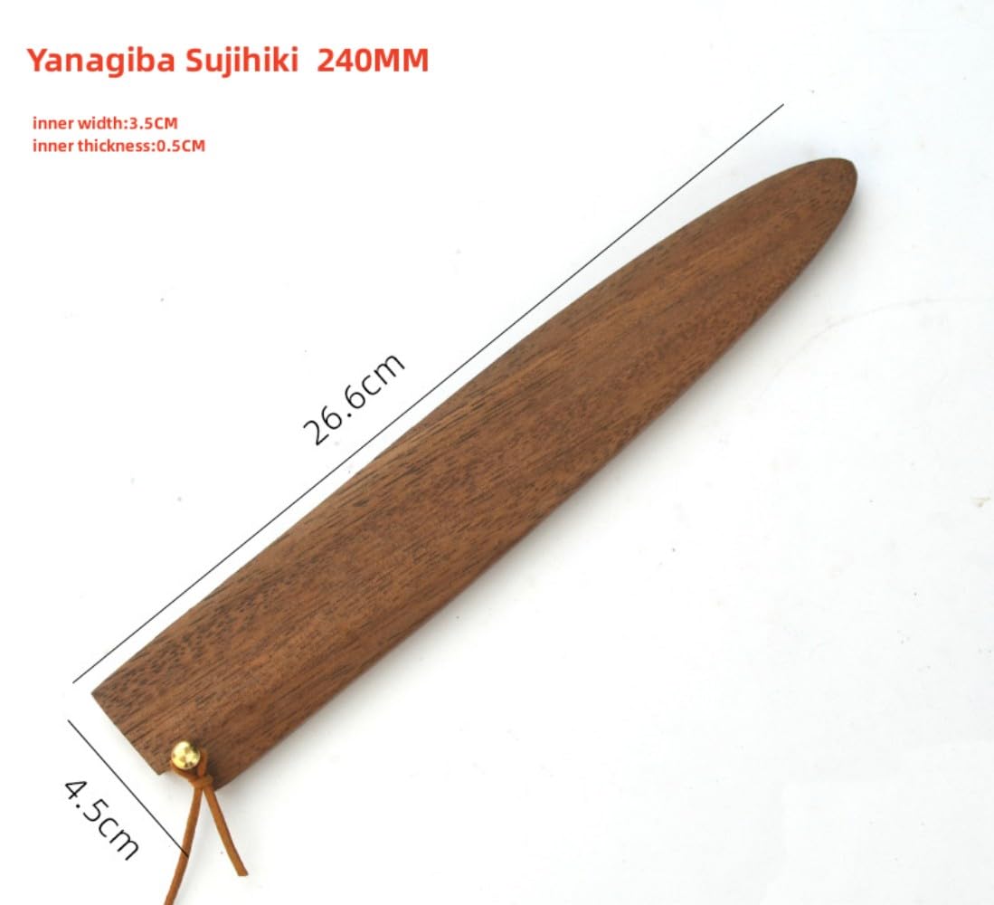 Aibote Handmade Natural Black Walnut Wood Japanese Sashimi Knife Sheath Wooden Cover With Brass Pin Chef Knives Case Holder Protector for Yanagiba Sujihiki Slicer (Yanagiba Sujihiki 240MM)