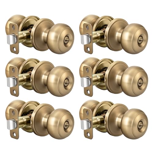 Goldenwarm Champagne Bronze Door Knobs Interior Privacy Door Knobs Keyless Door Lock for Bedroom Bathroom Champagne Bronze Door Knob Handles 6 Pack
