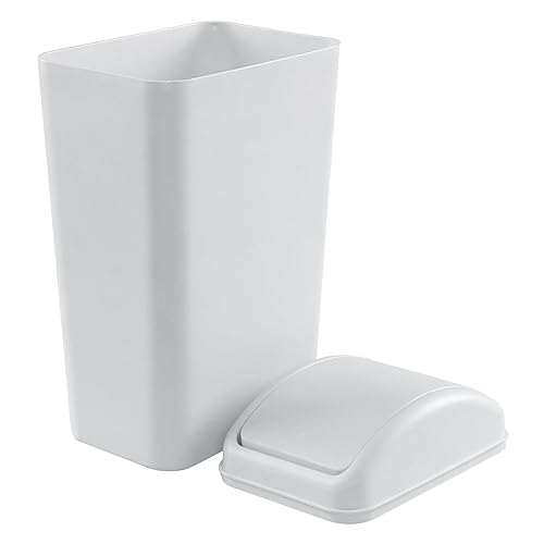 Pekky Cubo de basura de plástico pequeño de 3.5 galones/14 L, tapa oscilante, bote de basura delgado para baño, gris claro