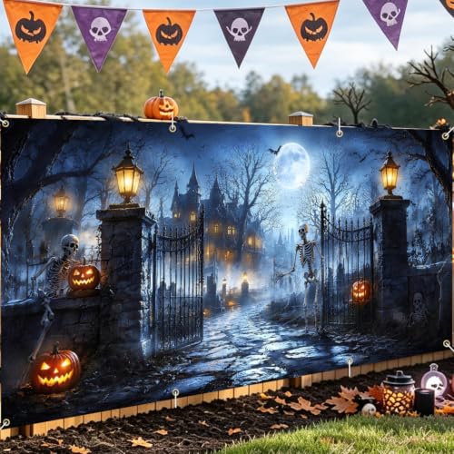 Image of Halloween Garage Door Decorations 6 x 13 ft, Skeleton Gate Cover