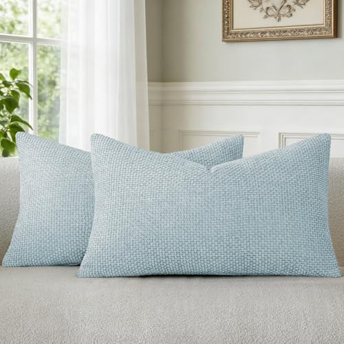 a moment Baby Blue Chenille Throw Pillow Covers 12x20 Inch Pack of 2 Modern Decorative Throw Pillow Covers Farmhouse Cross Covers Home Decor for Sofa Bedroom Living Room