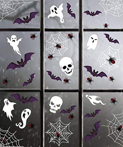 jollylife 174PCS Halloween Spider Webs Window Clings Decorations - Spiders Ghosts Bats Decals Haunted House Party Ornaments