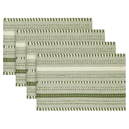 Artoid Mode Army Green Woven Braided Stripe Placemats Set of 4-12x18 Inch