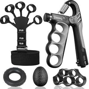 Hand Grip Strengthener Workout Kit (5-Pack) – Includes Adjustable Resistance Forearm Grippers, Finger Stretcher, Grip Ring, and Stress Relief Grip Ball for Athletes