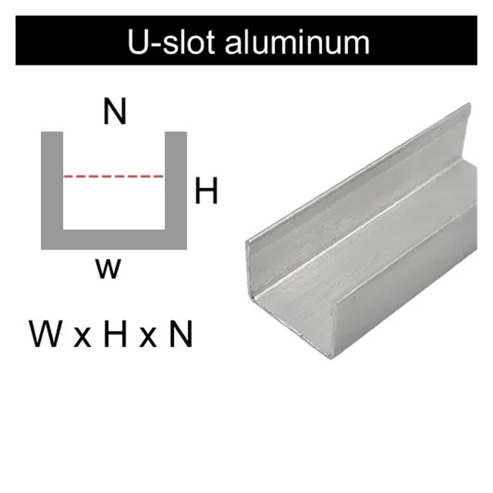 Riel guía de perfil de aluminio con canal en U | Resistente a la corrosión(500MM X 1PCS_50X25X48MM)