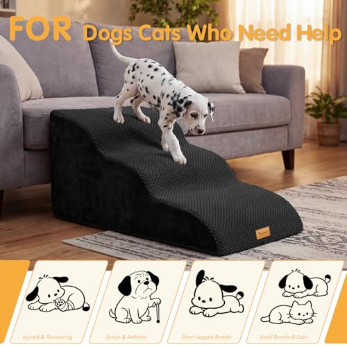 Image of Topmart High Density Extended Foam Dog Ramp&Steps 3 Tiers,15.7 inch High | Non-Slip Dog Stairs with Removable Cover,Soft Foam Pet Ladder,Best for Injured,Older Cats,Pets with Joint Pain