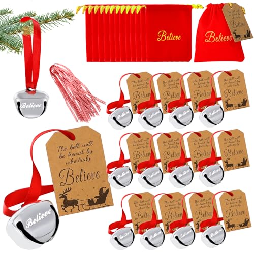 Christmas Believe Bell Ornaments Polar Express Bell Silver Sleigh Bell Christmas Tree Bell Decoration Holiday Treat Gifts for Kids & Adults