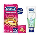 Durex Preservativos Dame Placer con Puntos y Estrías, 12 condones + Lubricante Naturals H2O de Base Agua, 100ml