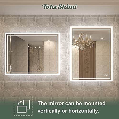 Tokeshimi 36 X 28 Inch Led Bathroom Mirror Backlit Vanity Mirror With Lights Wall Mounted Anti-Fog Lighted Bathroom Mirror Dimmable Makeup Mirror With Front Lights & Backlight(Horizontal&Vertical) #TOP6