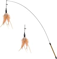 Pawaboo Interactive Cat Feather Teaser Wand Toy - 34.5" Extra Long Flexible Wand, Bell & Natural Feathers for Kittens & Cats Exercise