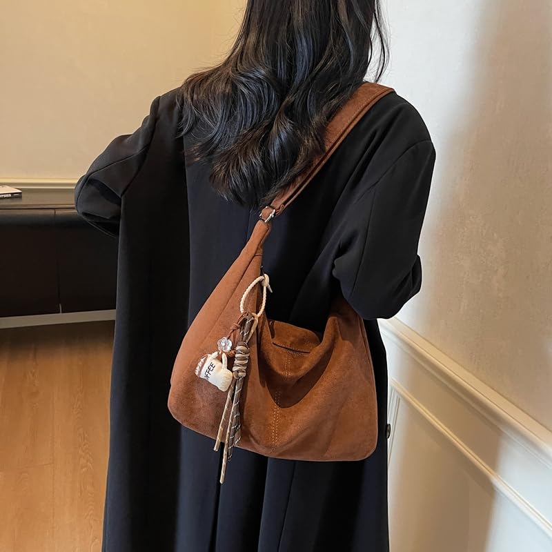 Suede Shoulder Bag for Women Slouchy Retro Purses Crescent Hobo Bag3