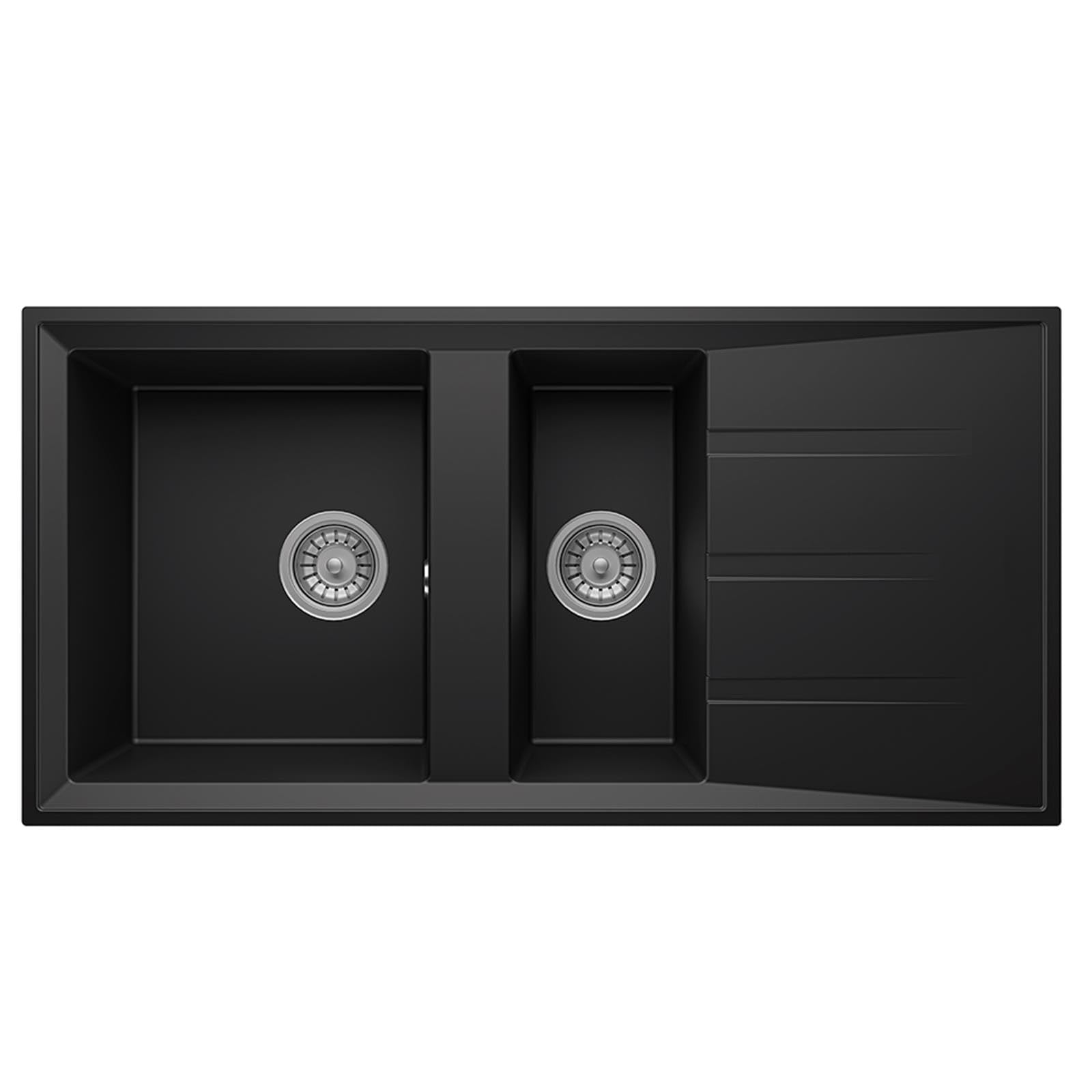 Liquida SEN150BL 1.5 Bowl Black Granite Reversible Kitchen Sink with Wastes