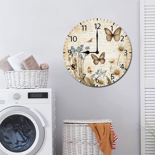 Reloj de pared vintage con diseño de margaritas y mariposas, silencioso y con batería de 10 pulgadas miniatura 7