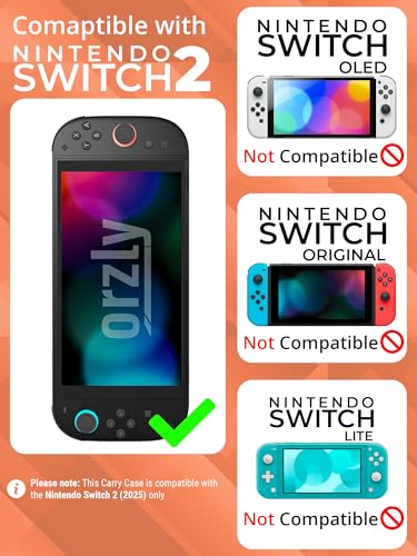 Image of Orzly Case Compatible with Switch 2 - Protective Travel Carry Case with Screen Padding, Game Card & microSD Slots, Zipped & Open Pockets for Accessories - 7.9 inch Gift Boxed