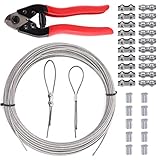 Swpeet 42Pcs Cable Cutter and 100ft Stainless Steel Wire Rope with Stainless Steel Locking and Aluminum Crimping Loop Sleeves Assortment Kit for Deck Stair Railing Strong Thick Seal Metal Fencing