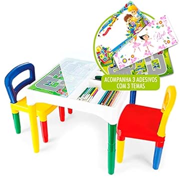 Mesinha Didática Poliplac Mini Mesa Crianças Com Cadeiras