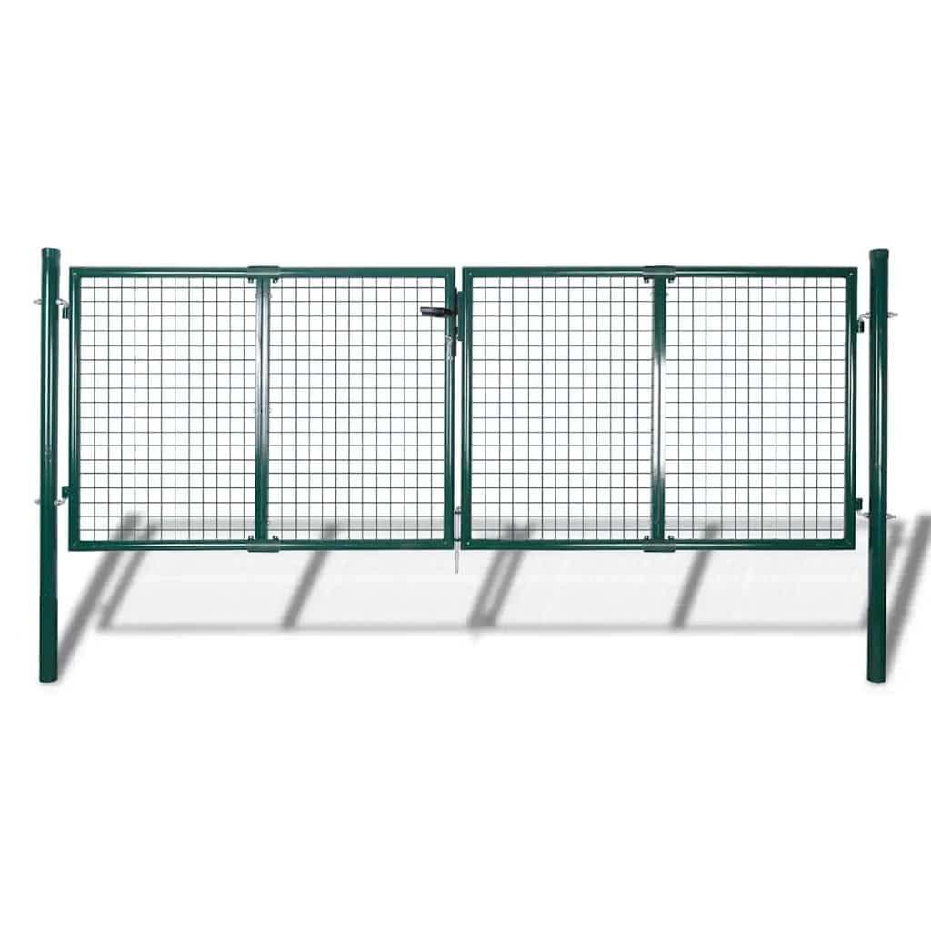 vidaXL Puerta de valla de jardín 289 x 100 cm, 306 x 150 cm, puerta de parrilla de pared verde de acero