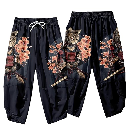 Image of DOSLAVIDA Men's Japanese Kimono Cardigan Suit Chinese Style Printed Jacket Pants Set Open Front Seven Sleeve Top & Shorts