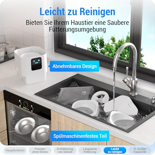 Futterautomat Katze 2 Näpfe mit APP: 7L katzenfutter automat mit Langsamer Vorschub, 5G WIFI Doppel Futterspender katzen, Trockenfutter Automat für Mehrere Haustiere, WLAN Futterautomat Hund