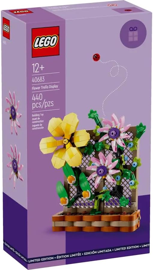 LEGO Flower Trellis Display 40683 - Spring Floral Home Decor Set with Vibrant Blooms and Trellis Detailing for Kids and Adults (440 pcs)