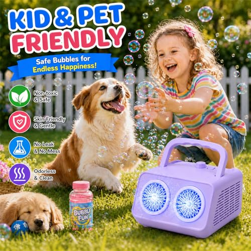 SHCKE Automatic Bubble Machine Upgrade Bubble Blower with 2 Fans,20000+ Bubbles Per Minute, USB-C or Battery Powered,Sealed Bottle, Portable Bubble Maker for Birthday Party Pool Wedding Outdoor — view 5