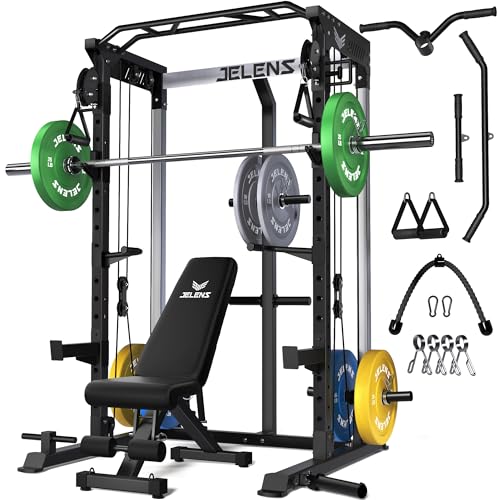 Image of JELENS C21 Power Cage, 2000LBS Multi-Function Power Rack with Independent Dual Pulley System, All-in-One Squat Rack for Cable Crossover, Home Gym Workout Machine