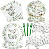 APOWBLS Koala Birthday Party Supplies - Safari Jungle Animal Australian Koala Theme Baby Shower Birthday Decorations Tableware, Paper Plates, Napkins, Tablecloth, Forks | Serves 24