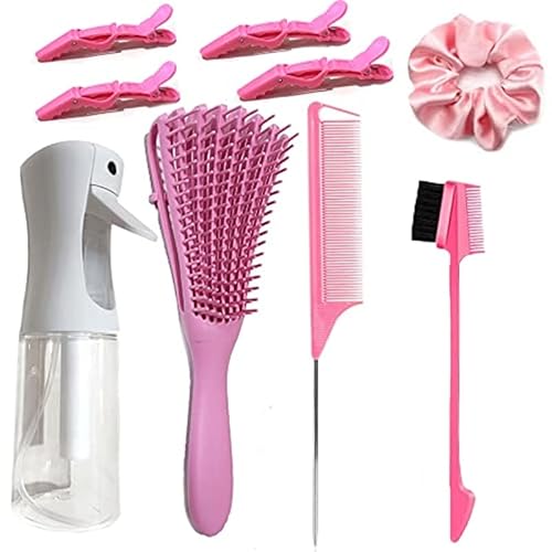 Wet Brush Original Detangler Hair Brush For Curly Hair, Wet And Wavy Hair, Detangling Brush Kit With Continuous Spray Water Bottle, Scalp Massager Shampoo Brush With Edge Brush, Rat Tail Of Comb,Crocodile Clips For Hair Styling, Cutting Comb Set With For Women. (Pink) #TOP29