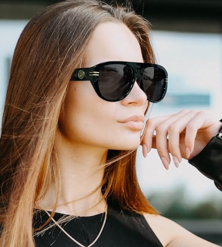 Image of FEISEDY Retro Polarized Aviator Sunglasses for Men Women Trendy 70s Vintage Plastic Frame Sun Glasses B4150