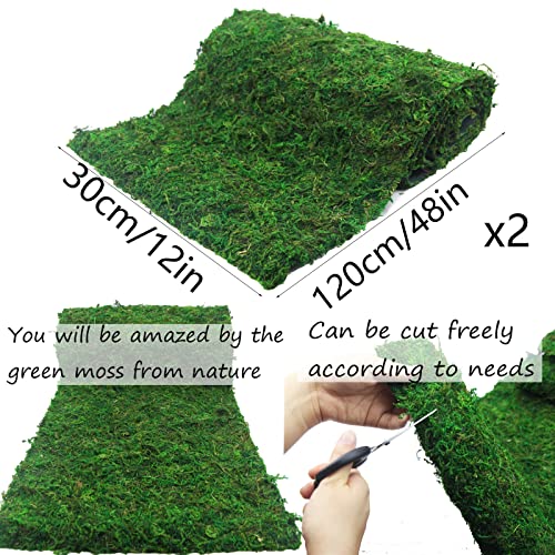 Faicoia 2 Pcs Moss Table Runner Preserved Moss Mat For Crafts Wedding Party Decor 12" X 48" Green Moss Roll For Fairy Gardens Woodland Table Decor Moss Carpet For Green Moss Grass Wall 30X120Cm #TOP1